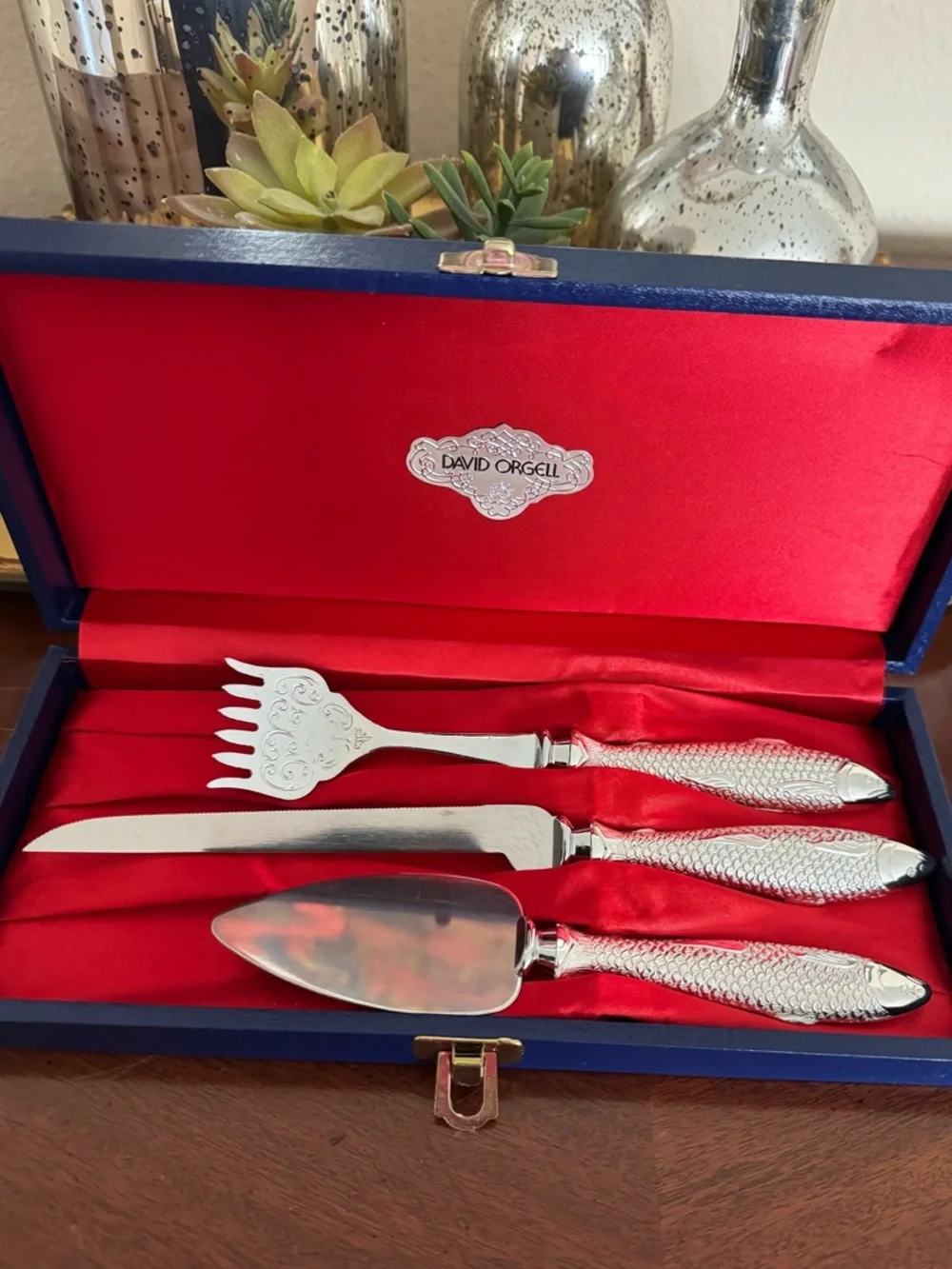 Vintage David Orgell Silver Plated 3-Piece Fish Serving Set - Japan
